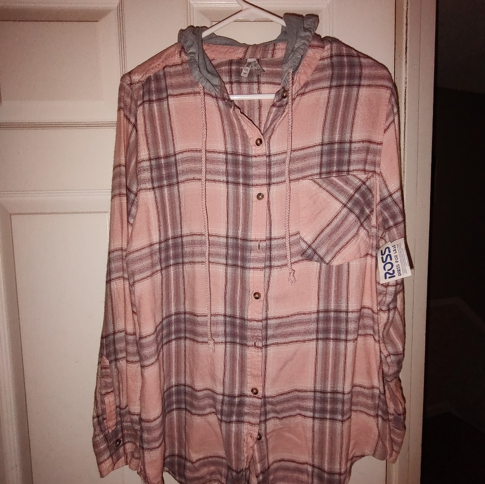 Women's/Juniors button up flannel hoodie